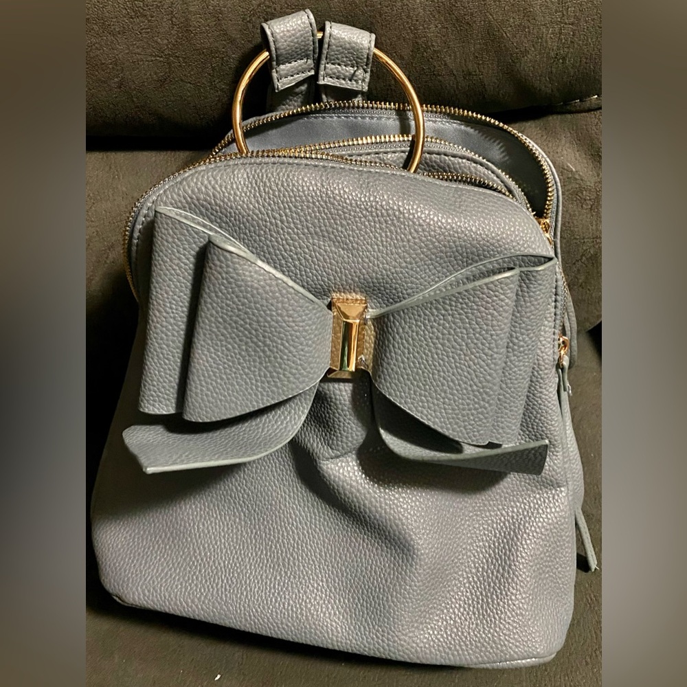 Crossi Blue/Grey Backpack Purse with Bow